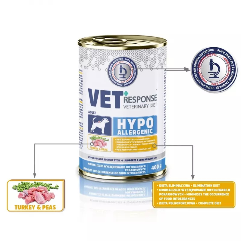 VET RESPONSE Hipoalergénico Pavo - Comida húmeda para perros - 400 g