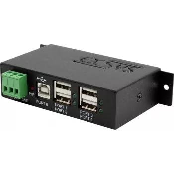 Hub USB Exsys EX-1163HMS — 4 puertos con protección ESD de 15 kV, kit de montaje en carril DIN
