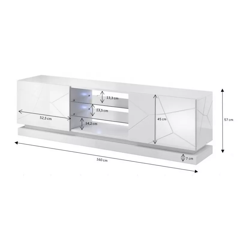 Cama Meble QIU 160 mueble de TV, MDF, blanco brillo