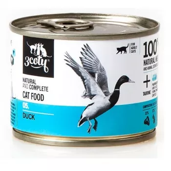 Comida húmeda para gatos 3coty Pato 180 g – comida húmeda completa sin cereales en lata para gatos adultos, proteína 15 %, grasa 10 %, humedad 72,8 %