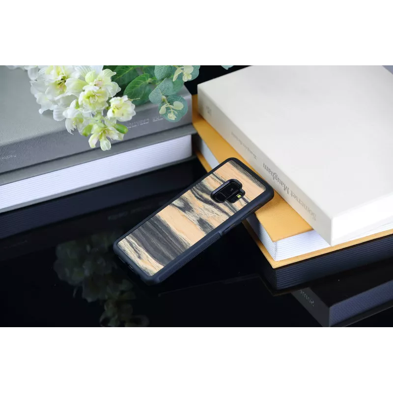 Funda para smartphone de madera para Samsung Galaxy S9, ébano blanco/acabado negro