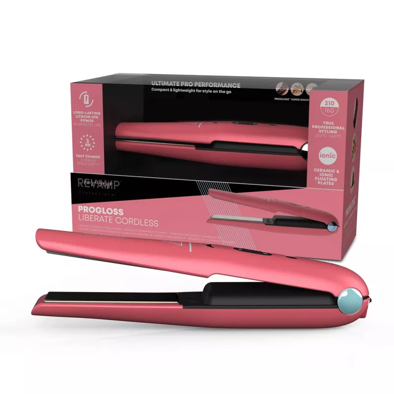 Plancha alisadora de cerámica inalámbrica Revamp ST-1700PK-EB — compacta rosa
