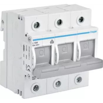 Hager L73M. Intensidad nominal: 63 A. Peso: 355 g (L73M)