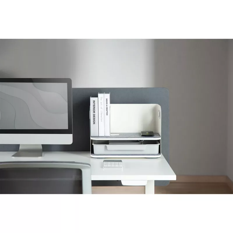 Organizador de escritorio Digitus con cargador Qi acero gris blanco 1 cajón