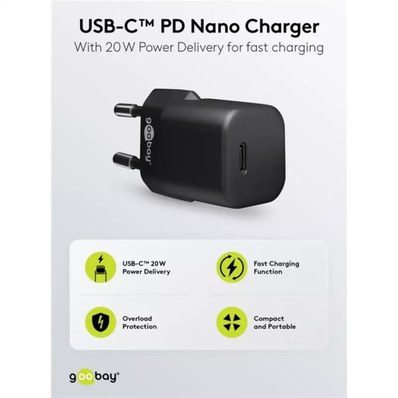 Cargador para dispositivos móviles Goobay 65403 universal negro carga rápida AC