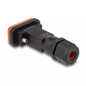 DeLOCK D-Sub de 9 pines conector hembra IP67 conector impermeable negro naranja