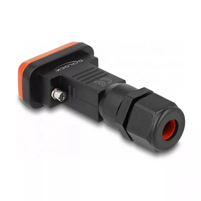DeLOCK D-Sub de 9 pines conector hembra IP67 conector impermeable negro naranja