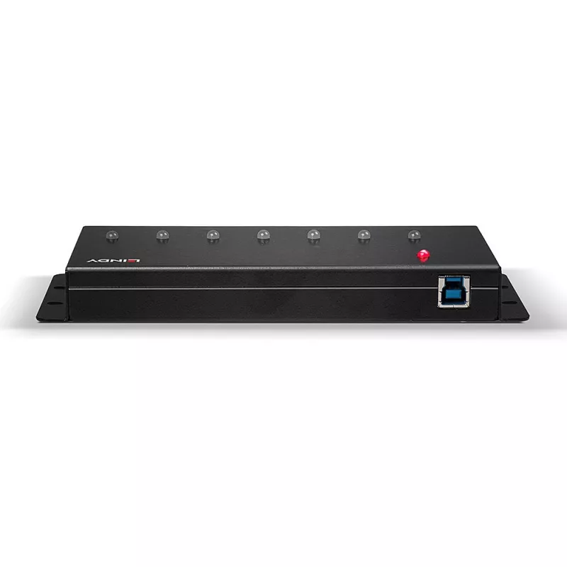 Lindy Hub USB 3.0 metálico de 7 puertos, USB 3.2 Gen 1 (3.1 Gen 1) Type-A, 5000 Mbit/s, Negro, 0,8 m, 185 mm, 75 mm