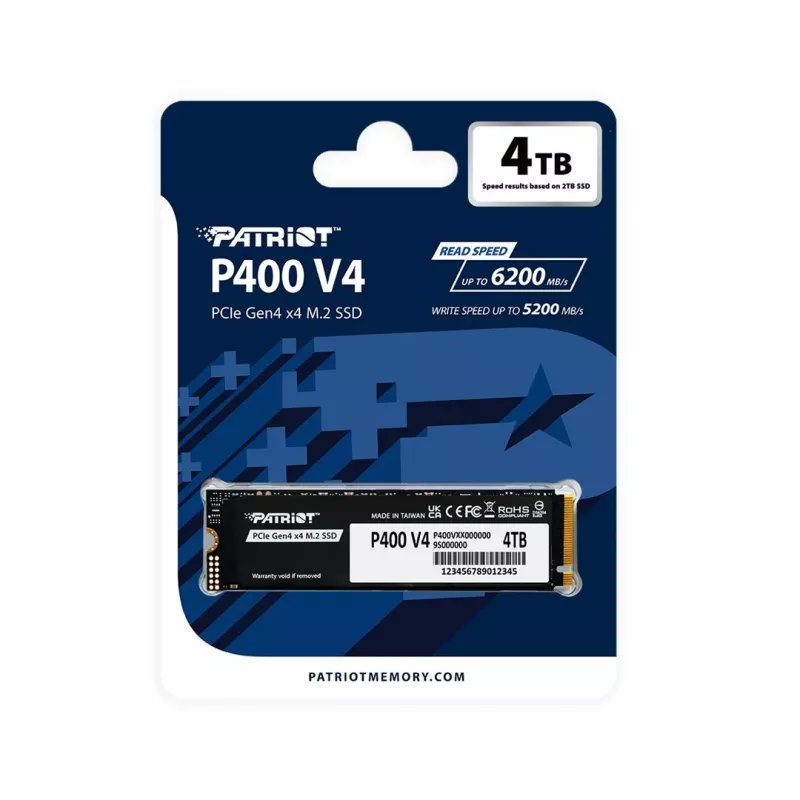 Unidad de estado sólido PATRIOT P400 V4 4 TB M.2 NVMe (4000 GB, M.2, Negro)