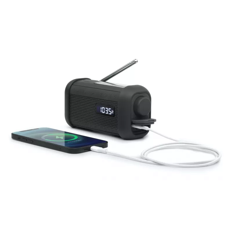 Muse MH-08 MB radio solar portátil con manivela y linterna, negro