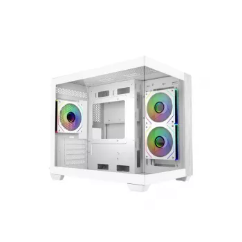 Cooler Master E481-WHNN-S00 Elite 481 WOOD blanco, mATX, panel frontal, cristal templado vista completa 70°