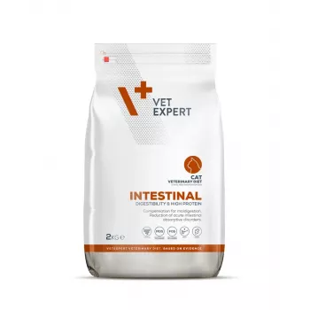 Comida seca VETEXPERT Veterinary Diet Intestinal para gatos, 2 kg — aves, 38 % proteína, 20 % grasa, sin gluten ni soja