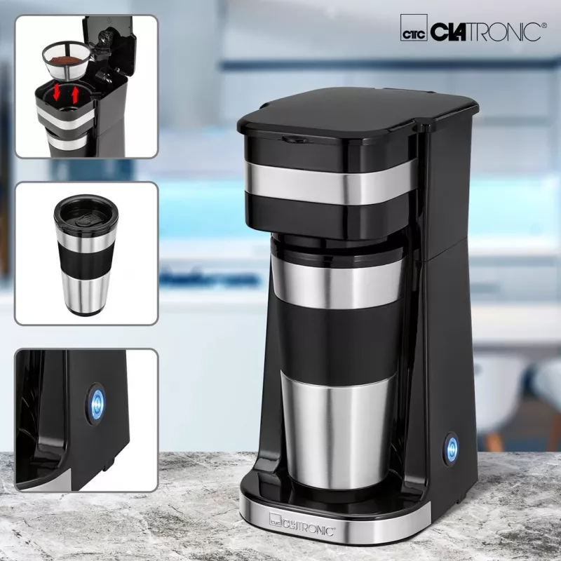 Cafetera de goteo CLATRONIC KA 3733 — depósito de agua de 0,4 l, cafetera de acero inoxidable para 1 taza