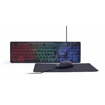 Teclado de tamaño completo con cable con ratón Gembird KBS-UML-01 — USB, QWERTY US, 104 teclas, negro