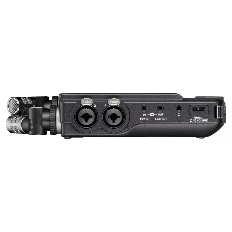 Grabadora de audio multipista portátil Tascam Portacapture X8 — 6 canales, 24/32 bits, hasta 96 kHz, 4 entradas combo XLR/TRS, tarjeta SD, USB-C, batería o fuente de alimentación