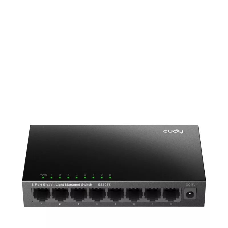 Switch gestionado Cudy GS108E 8 puertos Gigabit Ethernet, 8x 10/100/1000 Mbps, carcasa de metal, conmutación 16 Gbps, IGMP y DHCP Snooping