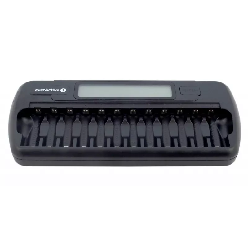 Cargador de baterías everActive NC-1200 – cargador universal de 12 baterías para AA/AAA, entrada 12 V, negro