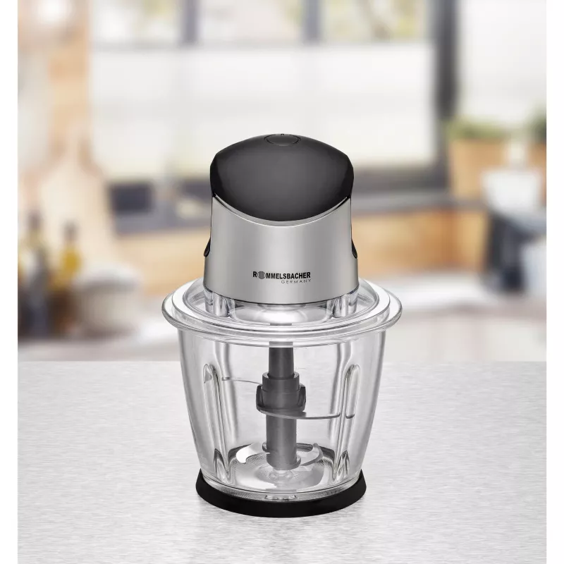 Picadora eléctrica Rommelsbacher MZ 500 — 1,5 L, 500 W, Acero inoxidable negro