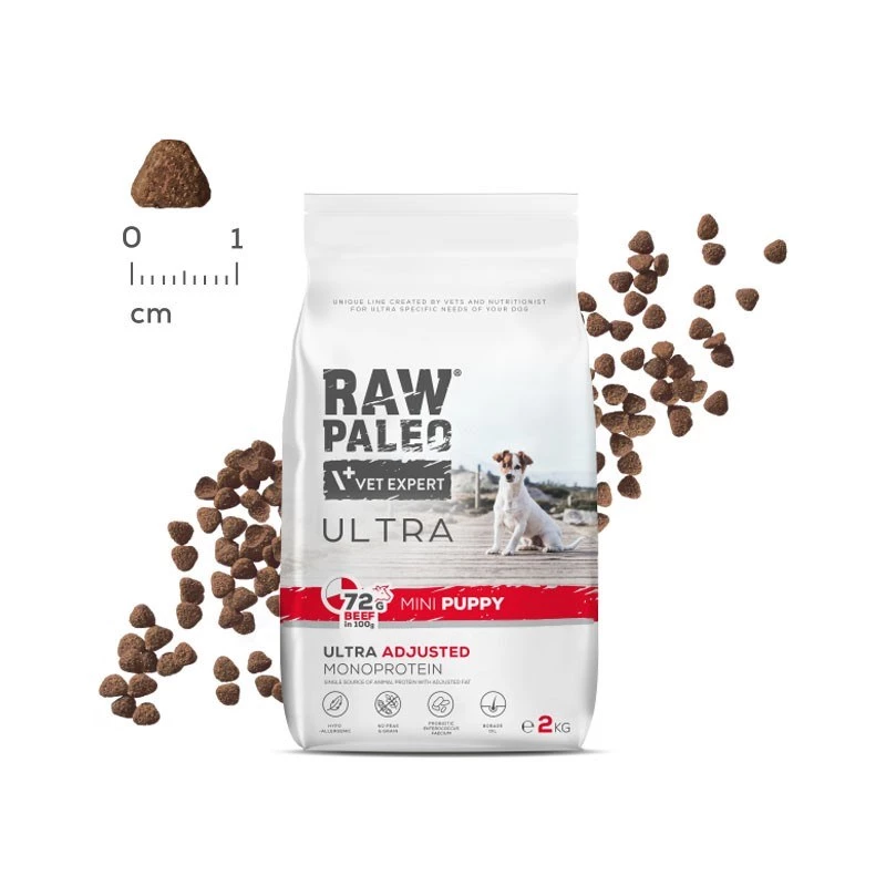 RAW PALEO Ultra Mini Puppy Beef - comida seca para cachorros de razas pequeñas - 8 kg