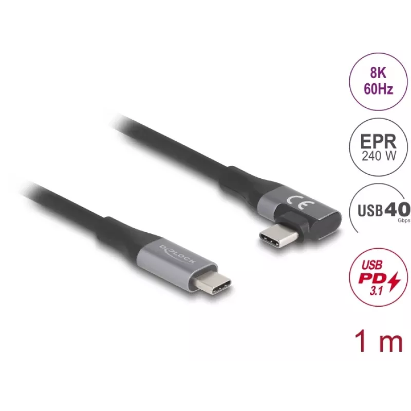 Cable USB DeLOCK 81131 1 m USB-C negro 40 Gbit/s