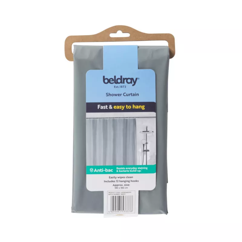 Cortina de ducha Beldray LA028268LGRYUFFEU7 Antibac gris – cortina de baño antibacteriana, tamaño estándar