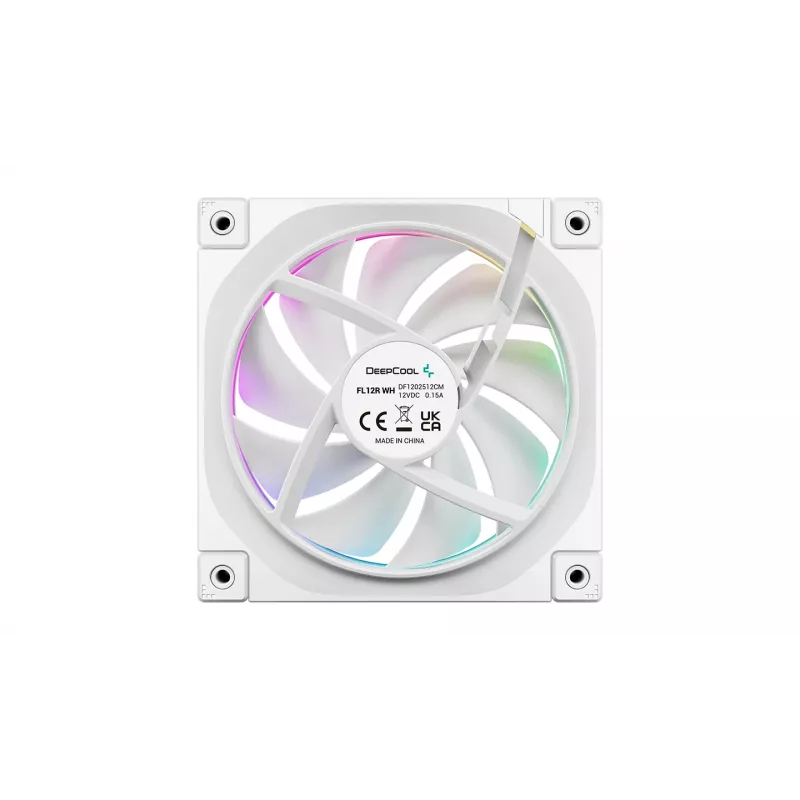 DeepCool FL12R WH 3-in-1 Reverse 120 mm ventiladores de caja, 3 uds., 500-2150 RPM, 93,45 m³/h, rodamiento de dinámica de fluidos, PWM de 4 pines, 33,9 dB, blancos