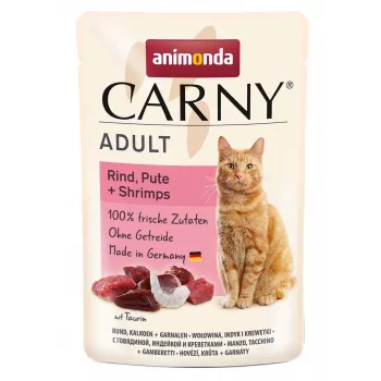 ANIMONDA Carny Adult Ternera, pavo y gambas - Comida húmeda para gatos - 85 g