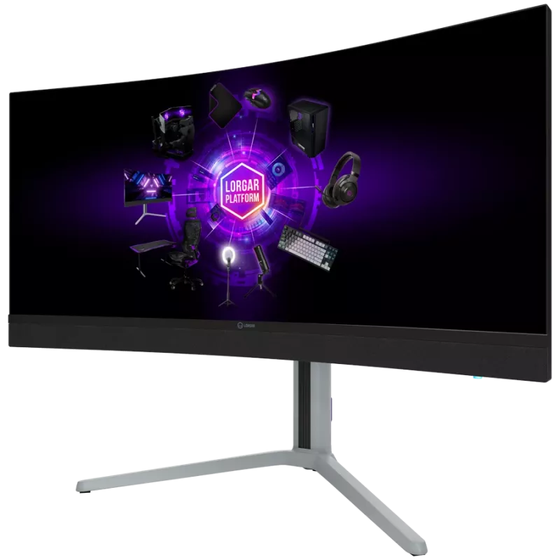 LORGAR 34MP1, Monitor gaming UWQHD MiniLED Pro, 34'' (3440*1440) Monitor curvo VA, negro/gris lechoso