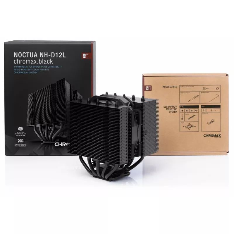 Noctua NH-D12L chromax.black disipador de CPU por aire, 120 mm, aluminio, negro, 450–2000 RPM, 22,6 dBA