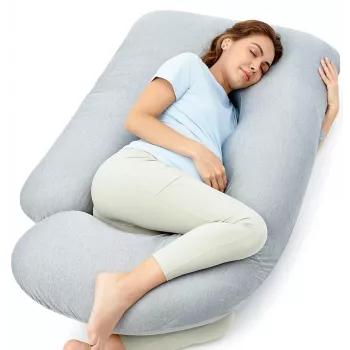 Cojín de embarazo en forma de U Momcozy PP102, gris claro con tejido refrescante