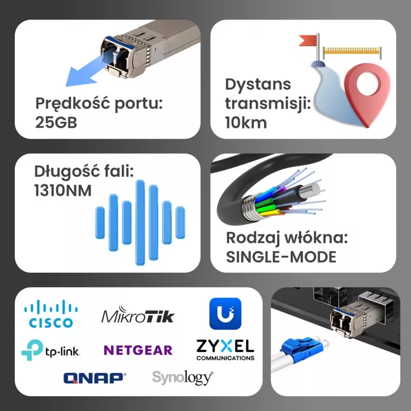 Extralink SFP28 25G pack de 2 | Módulo SFP28 | 25Gbit/s, LC/UPC dúplex, 1310nm, 10km, monomodo, DOM módulo transceptor de red