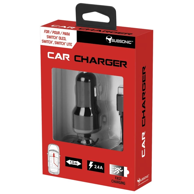 Cargador de coche SUBSONIC SA5408 para tomas de 12V, salida 2,4A