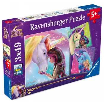 Puzle Ravensburger Unicorn Academy – 3 x 49 piezas, set para niños