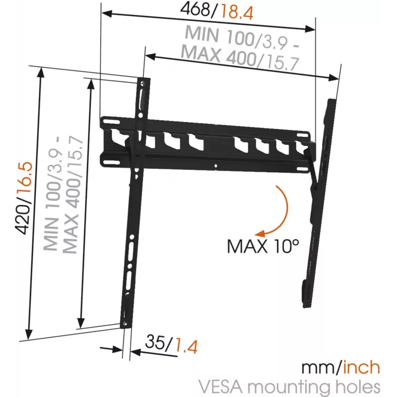 Vogels | Soporte de pared | MA3010-A1 | Inclinable | 32-55 pulgadas | Capacidad máxima 40 kg | Negro