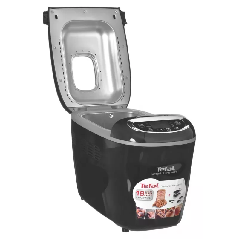 Panificadora Tefal PF611838 — 1600 W, capacidad 1,5 kg, 19 programas, control táctil, negra