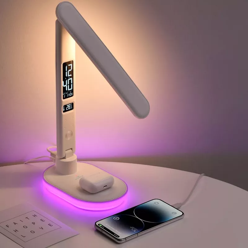 Lámpara de mesa Hawk HW-LAMP03 blanca RGB — lámpara de escritorio LED ajustable con iluminación RGB