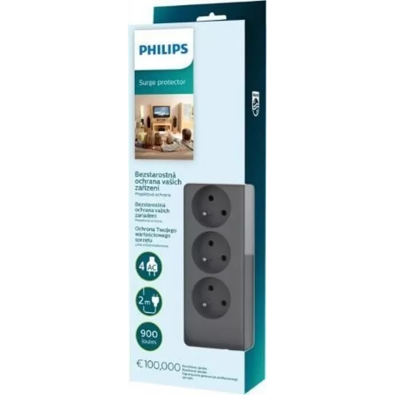 Philips SPN3140A/60 regleta con protección contra sobretensiones, 4 tomas, 2 m