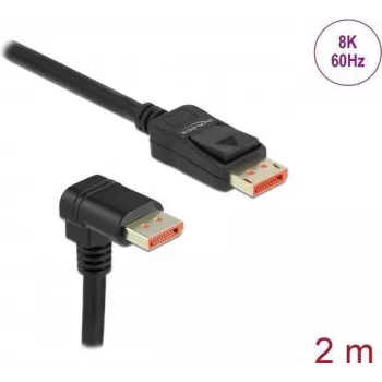 Cable DisplayPort DeLOCK 8K 60 Hz 2 m conector macho recto a 90° acodado hacia abajo