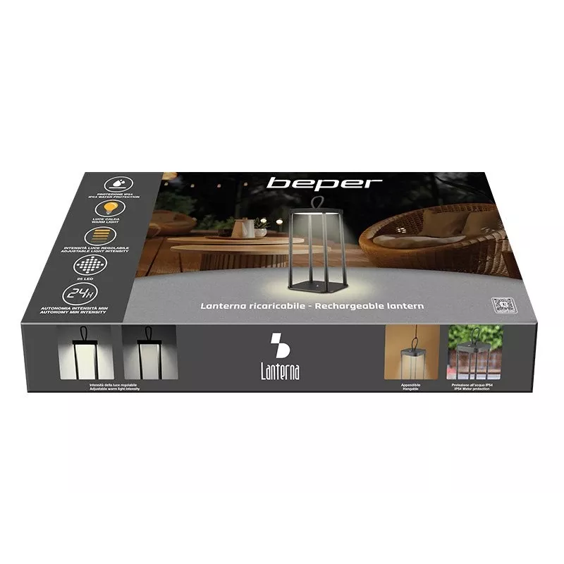 Linterna recargable Beper P207ILI100 — negra, iluminación LED portátil