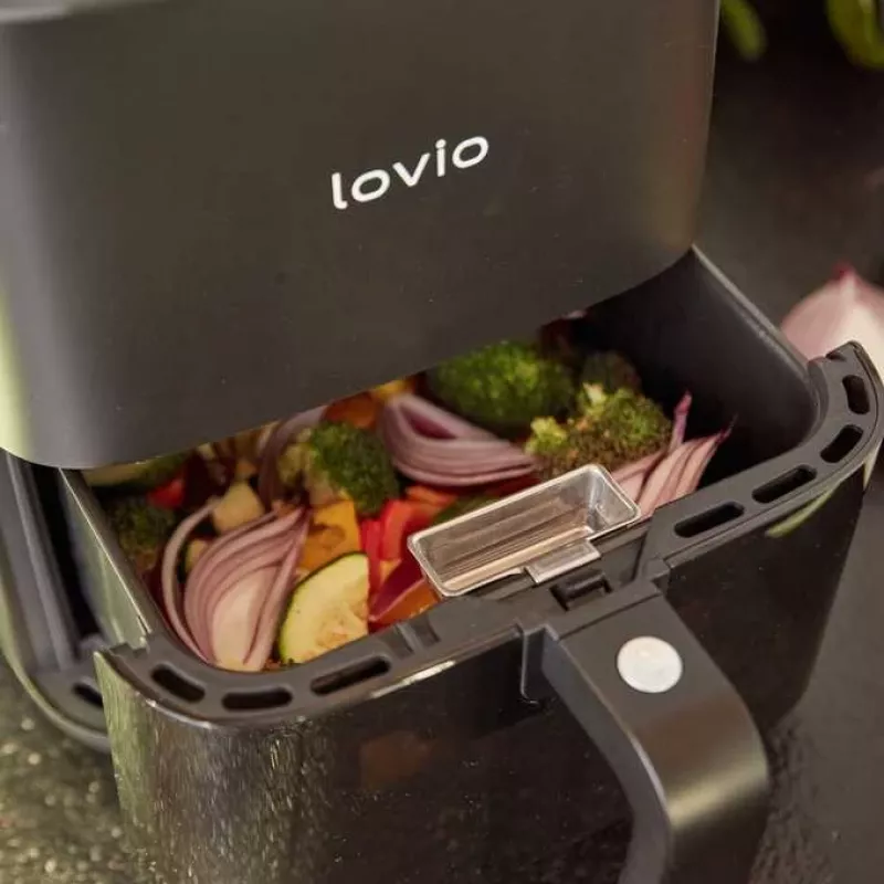 Freidora de aire Lovio LVAF001BK 5 l negra — freidora de aire compacta, capacidad de 5 litros
