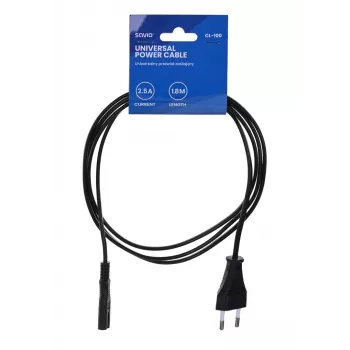 Cable de alimentación Savio CL-100 negro 1,8 m IEC tipo E (3,4 mm, 3,1 mm) IEC C7