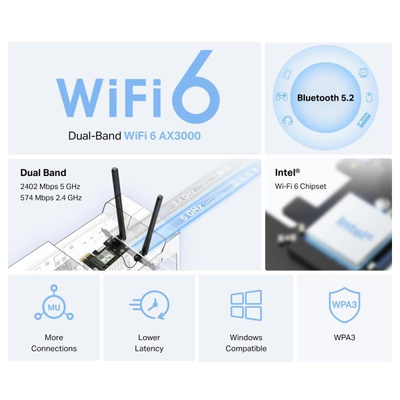 Adaptador Express Mercusys WL-PCI AX3000 Dual-Band Bluetooth (MA80XE)