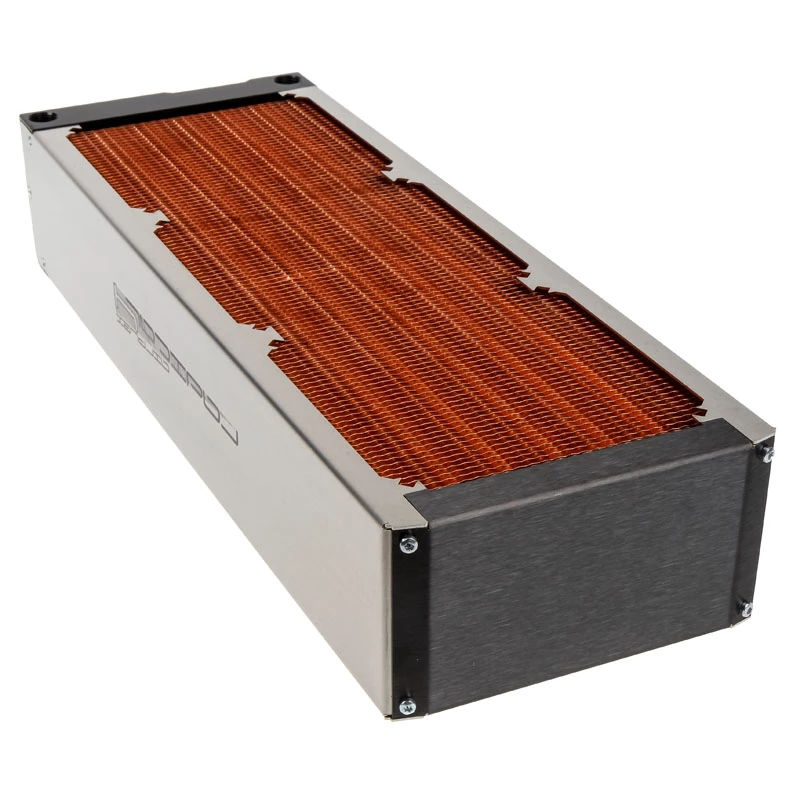 Radiador Aqua-Computer airplex radical 4/360 — Aluminio/cobre/acero inoxidable, 400×140×73 mm