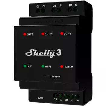 Shelly Pro 3 Relé-interruptor WiFi/LAN/Bluetooth para carril DIN