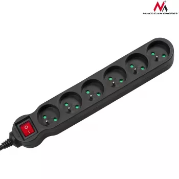Alargador de corriente MACLEAN MCE225 — cable de 1.5 m, 6 tomas AC Type F, interior, negro