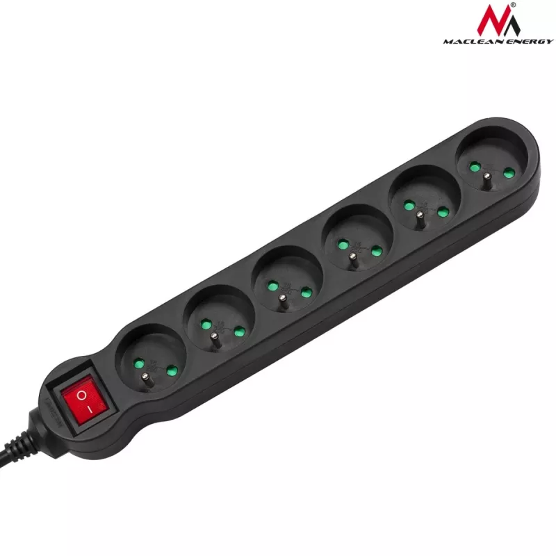 Alargador de corriente MACLEAN MCE225 — cable de 1.5 m, 6 tomas AC Type F, interior, negro