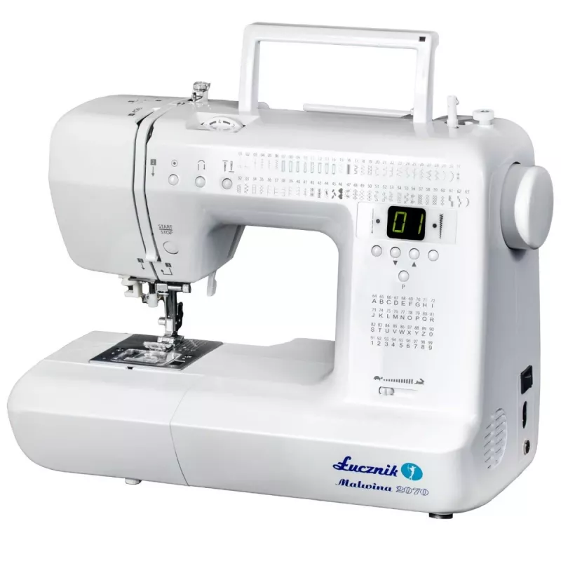 Máquina de coser doméstica mecánica lucznik Malwina 2070 — 63 tipos de puntada, 7 mm de ancho de puntada, 99 programas, ojal automático, brazo libre