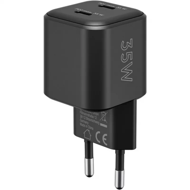 Cargador de pared GOOBAY 75333 — cargador universal AC-USB-C para interiores, 2x USB-C, 35 W, negro