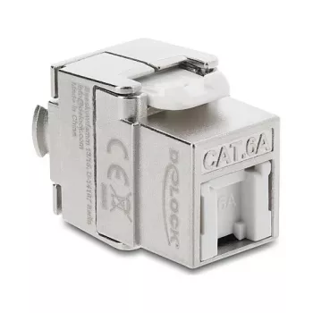 Módulo Keystone DELOCK RJ45 a LSA Cat.6A apantallado sin herramientas, plano, plata/blanco, con tapa antipolvo