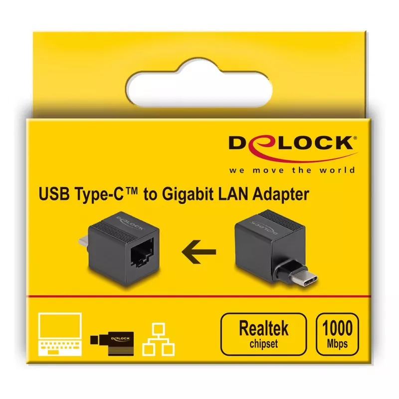 Adaptador DeLOCK USB Type-C a Gigabit LAN mini negro